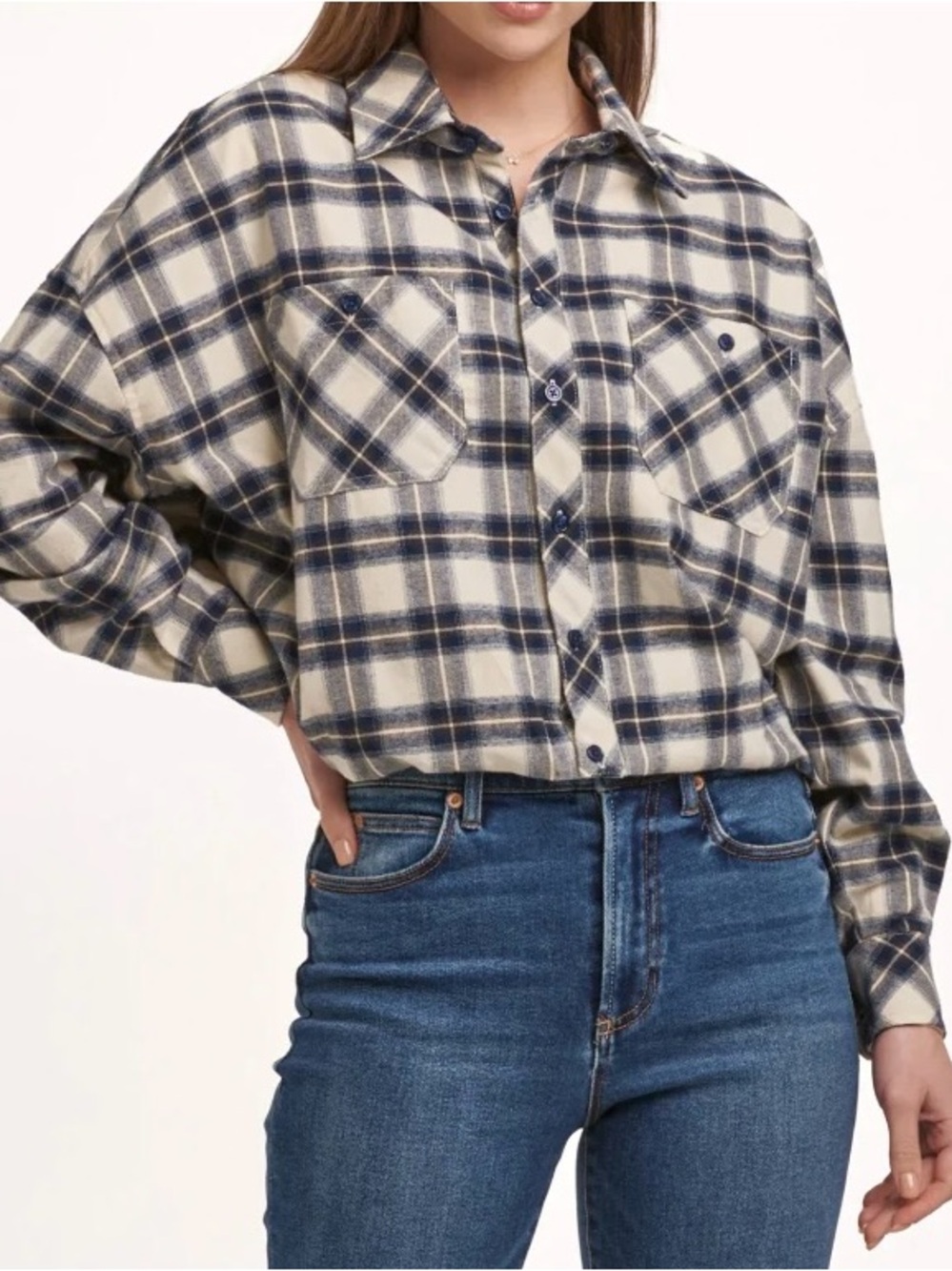 Dear John Cream and Navy Plaid Button-Down